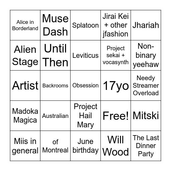 Fromthekyre bingo... Bingo Card
