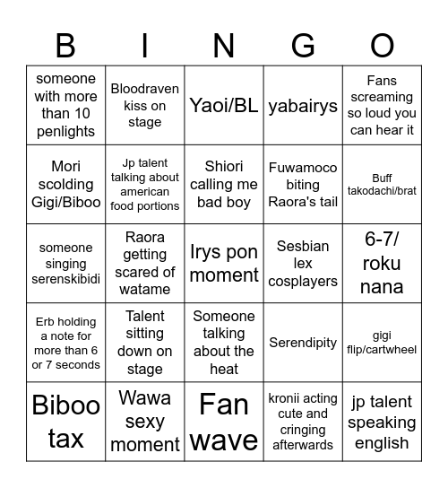 Seredipity day 1 Bingo Card
