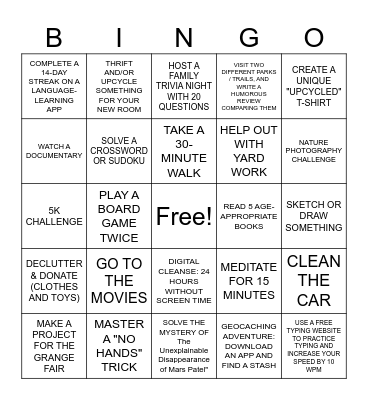SUMMER VACATION BINGO Card