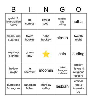 cia slafkaj Bingo Card