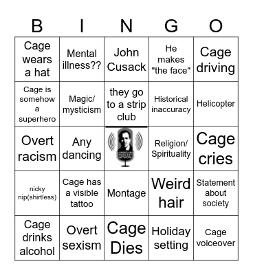 Nicolas Cage November Bingo Card