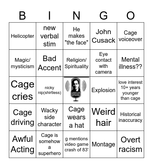 Nicolas Cage Bingo Card
