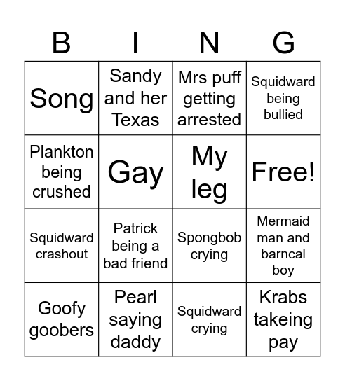 Spongbob Bingo Card