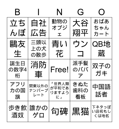 第一回散キチビンゴ Bingo Card