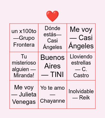 BINGO MUSICAL Bingo Card