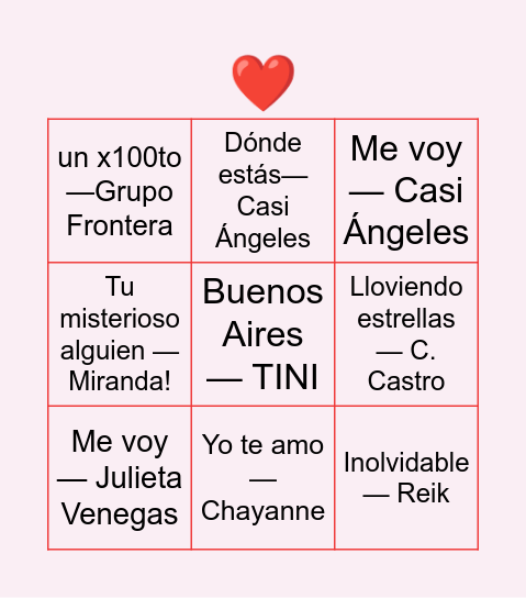 BINGO MUSICAL Bingo Card