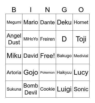 Cosplay Bingo Card