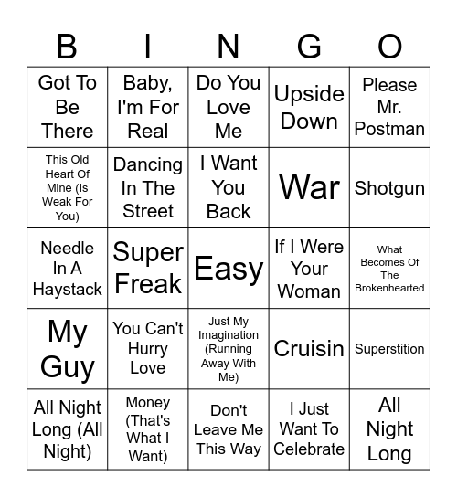 Motown Bingo Card