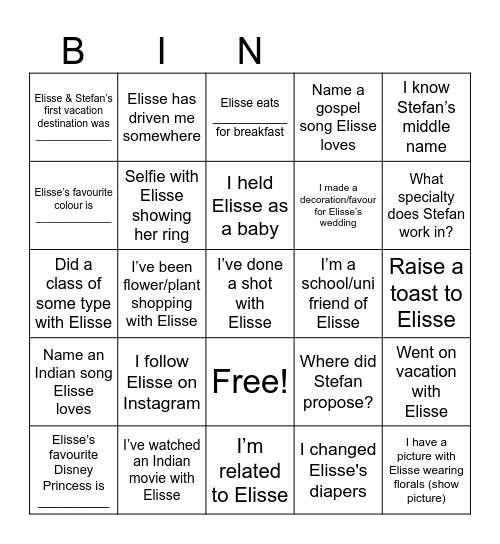 BUBS BINGO Card