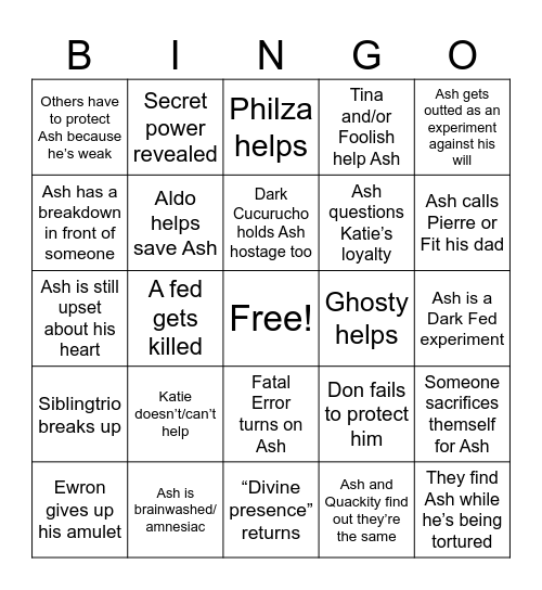 Q! Ashswag Rescue Bingo Card