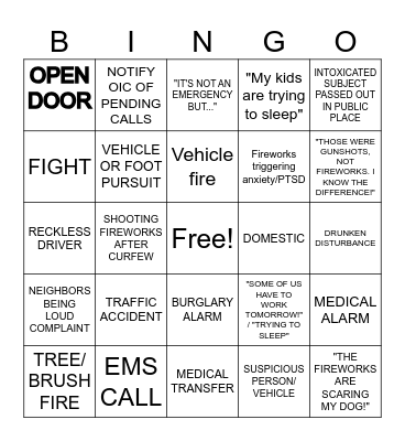 4TH OF JULY DISPATCH BINGO Card