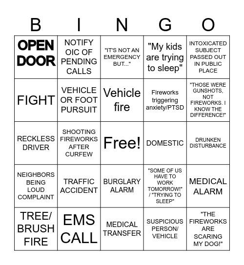 4TH OF JULY DISPATCH BINGO Card