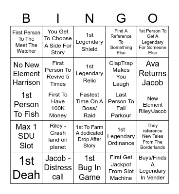 Borderlands 4 Bingo Card