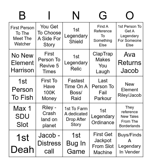 Borderlands 4 Bingo Card