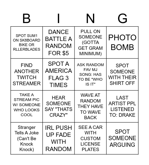 IRL BINGO BOARD Bingo Card