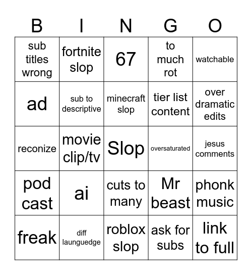 Untitled Bingo Card