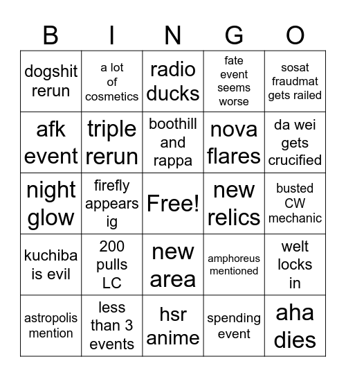 hsr 4.4 livestream Bingo Card