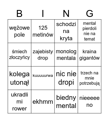 MENTAL BINGO Card