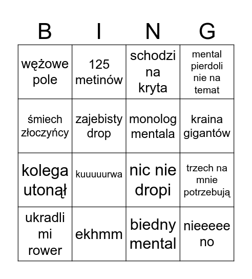 MENTAL BINGO Card