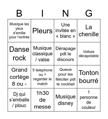 C&F mariage Bingo Card
