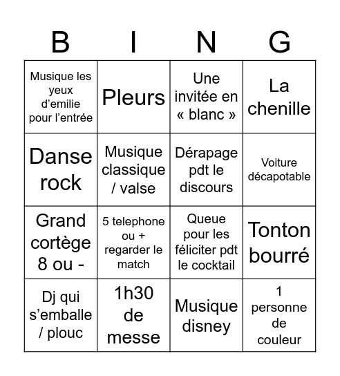C&F mariage Bingo Card