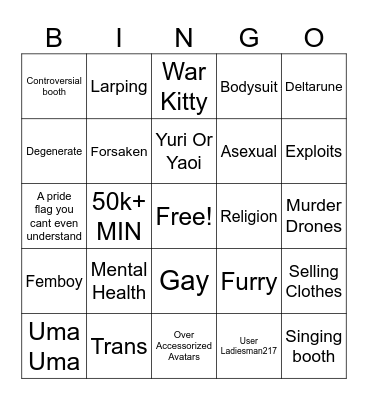 Booth Game Bingo Card