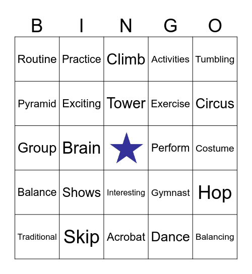 Acrobatic Bingo Card