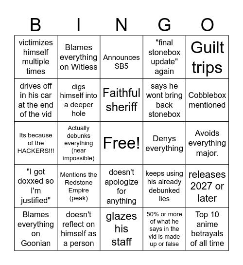 Kfaughter Vid bingo Card