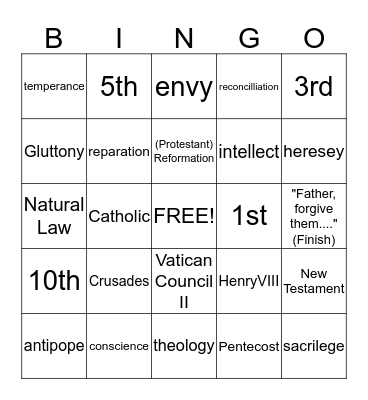 Relgion Bingo Card