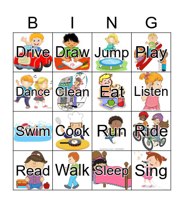 Action Verbs Bingo Card