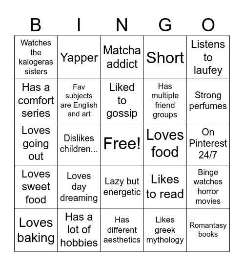 Me! Bingo Card