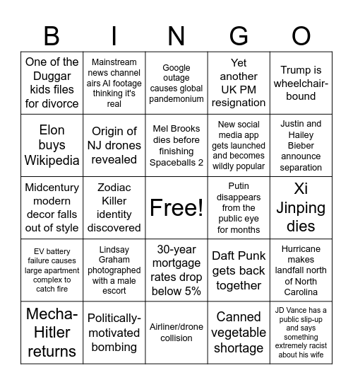 2026 Bingo! Bingo Card