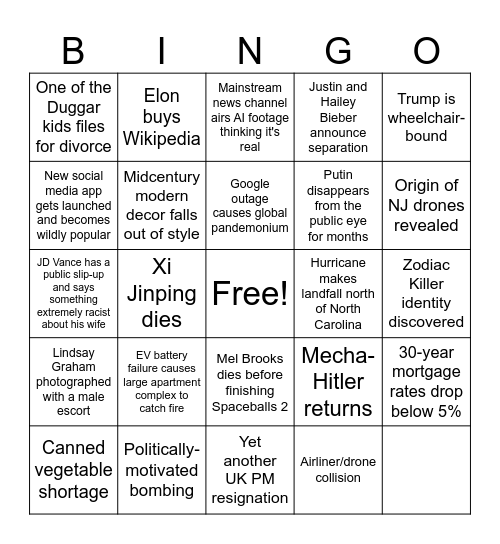 2026 Bingo! Bingo Card