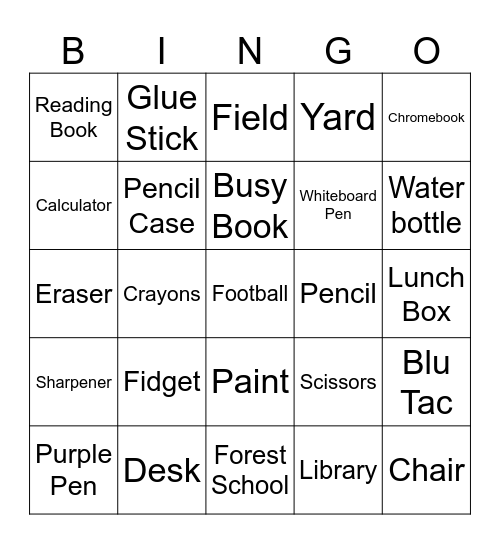 Year 5 Bingo Card