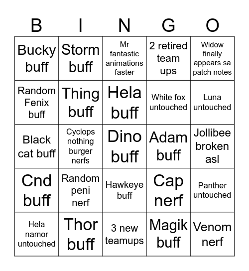 Untitled Bingo Card