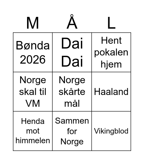 Fotball VM 2026 Bingo Card