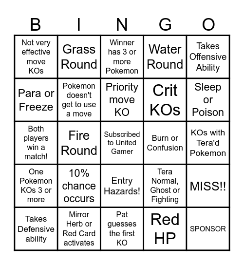 Then we fight bingo UG One Type Bingo Card