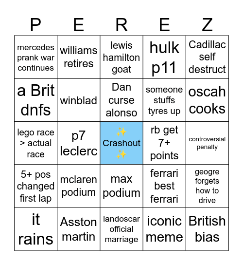 🇬🇧 Silverstone 🇬🇧 Bingo Card