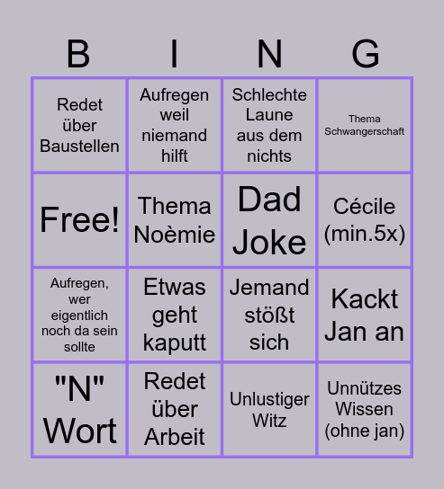 Feier allgemein Bingo Card