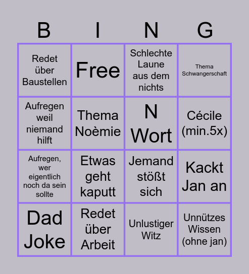 Feier allgemein Bingo Card