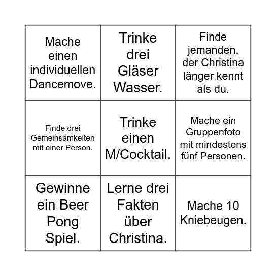 Chris Party Bingo Card