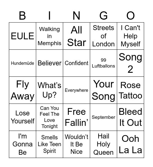 Ermis' Musikbingo Card