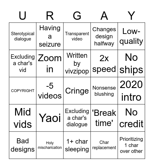 Gacha reaction vid bingo Card