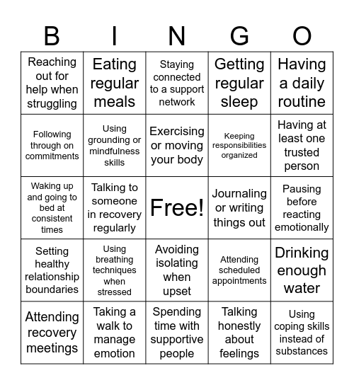 Protective Factors Bingo Card