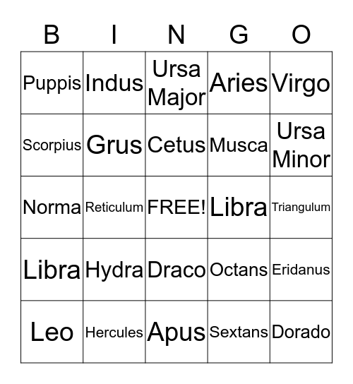 Constellation BINGO! Bingo Card