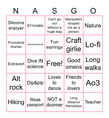 NAS Bingo Card
