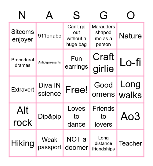 NAS Bingo Card