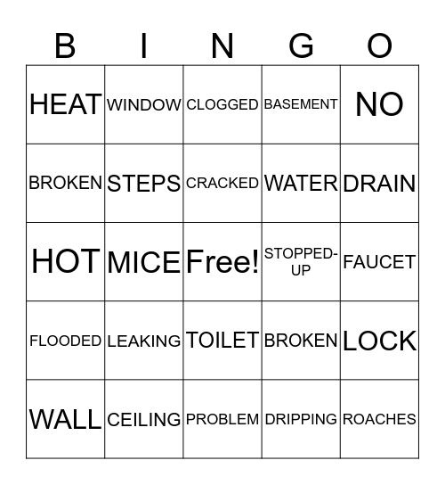 HOUSEHOLD PROBLEMS Bingo Card