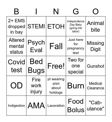 Emergency Department Freedom Edition Bingo Card