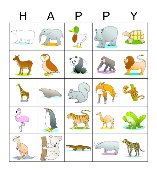 Animal Bingo Card